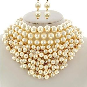 Faux Pearl and Crystal Statement Necklace